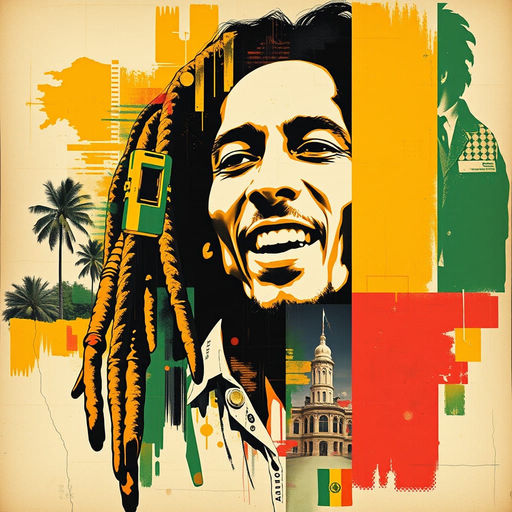 bob marley abstract art complementary colors fine details